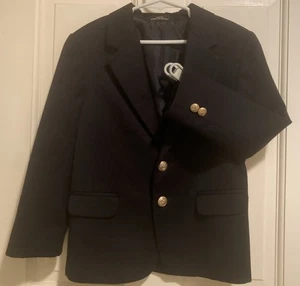 Izod Navy Blue Boy’s Blazer 8% Wool Poly Rayon Fully Lined Brass Buttons Size 6 - Picture 1 of 8