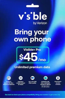 Visible+ PRO by Verizon $45 SIM Card w/First Month Included (nano + esim) - Image 1 of 4