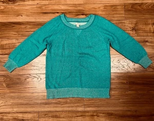 J Crew Teal Knitted Tweed Sweater Merino Wool Viscose Nylon Womens Size M - Picture 1 of 7