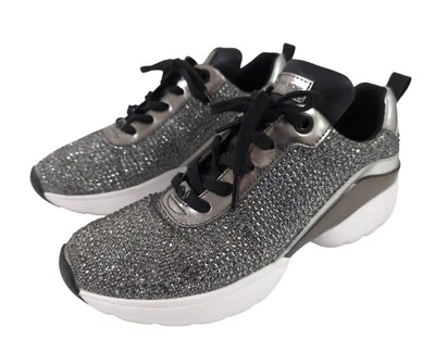 Michael Michael Kors Jada Sneakers Women 7.5 Silver Rhinestone Sparkle Luxe Glam - Image 1 of 4