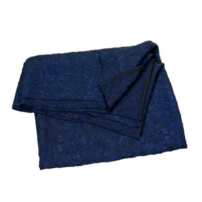 1998 Vintage Dark Blue Raised Floral Brocade Jacquard Fabric Polyester Material - Image 1 of 4