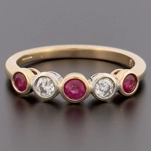9ct Yellow Gold Ruby & Diamond Bubble Eternity Ring Size M 1/2 Hallmarked - Picture 1 of 10