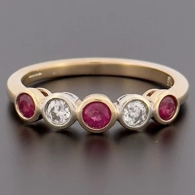 9ct Yellow Gold Ruby & Diamond Bubble Eternity Ring Size M 1/2 Hallmarked - Image 1 of 4