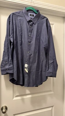 男式 Warehouse Esquire 长袖蓝色修身衬衫,尺寸 17 32/33 — 第 1/4 张图片