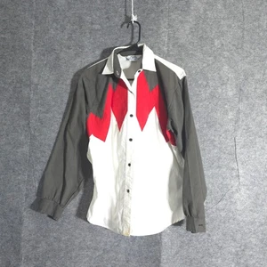 Vintage Roper Western Shirt Mens M Button Up Red Gray Geometric Cowboy Aztec USA - Picture 1 of 12