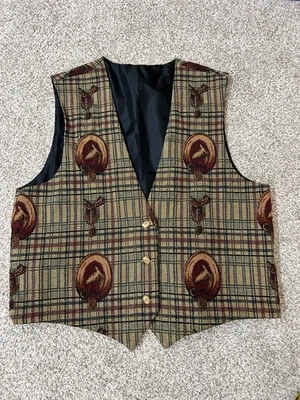 Chaleco tapiz vintage Equestrain caballo silla de montar talla L o XL Foto 1 de 2