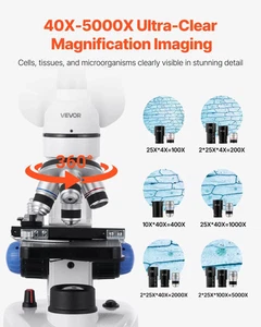 Trinocular Microscope, 40-5000X Magnification, Professional Compound Microscope - Picture 1 of 10