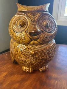 Barattolo biscotti vintage McCoy Owl #204 - smalto marrone marchio USA - ceramica anni '60 - Foto 1 di 9
