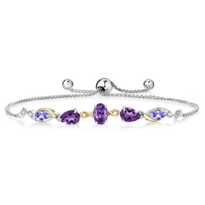 Plata 925 y Oro Amarillo 10K Amatista y Tanzanita y Diamante Cultivado en Laboratorio Foto 1 de 3