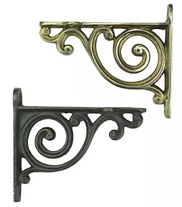 Pair Small Bathroom Shelf Brackets - Antique Scroll Bracket [Brass or Cast Iron] - Picture 1 of 8