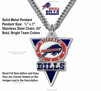 BUFFALO BILLS NECKLACE Stainless Steel Chain NFL Football ¾" x 1" Metal Logo #C' - Image 1 of 4