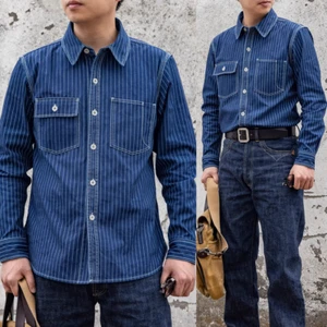 Camisa de trabajo a rayas vintage Red Tornado Top para hombre WABASH 12 oz algodón camisa informal - Imagen 1 de 18