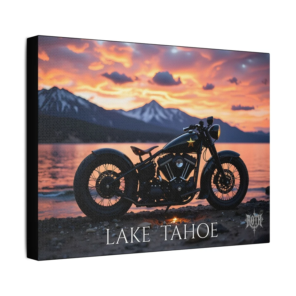 1942 Military Harley Davidson WLA, Lake Tahoe,  print, Satin Canvas, Stretched - Image 1 of 1
