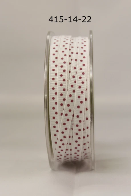 1/4" Grosgrain Ribbon w/ Mini Dot-May Arts-415-14-22 - White/Fuchsia - 50 yds - Image 1 of 1