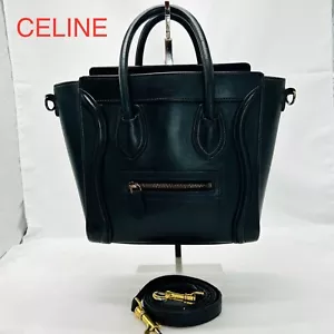 CELINE Luggage Nano Shopper 2WAY Black Gold Hardware Handbag Shoulder Bag Japan - Picture 1 of 17