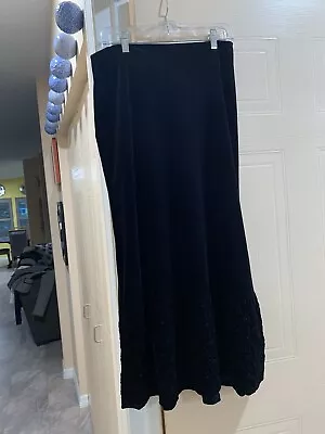 REDUCED 2xs /CASADEI Black Velour Long Skirt with Embroided Hem/Elastic Waist - Image 1 of 4