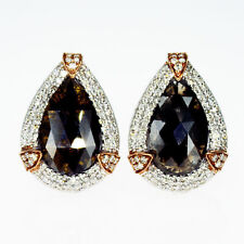 Rose Cut Diamond Halo Earrings Pear Shape 14K White Gold Fancy Brown 4.97 TCW