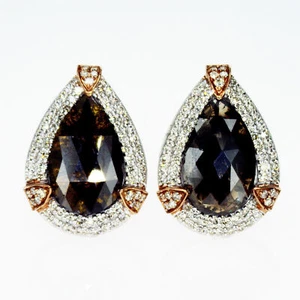 Pendientes de halo de diamantes corte rosa en forma de pera oro blanco 14K elegantes marrón 4,97 TCW - Imagen 1 de 6