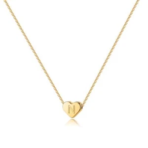 Heart Initial N Necklace for Women - 14K Gold Filled Heart Initial Necklaces - Picture 1 of 6