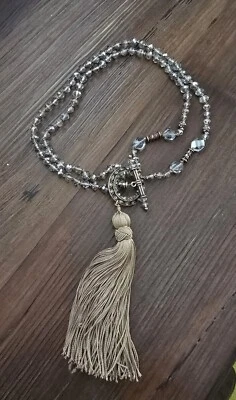 CHICO'S WOMEN'S CRYSTAL CONVERTIBLE NECKLACE WITH TASSEL  NICKEL FREE MULTI  EUC - Image 1 of 4