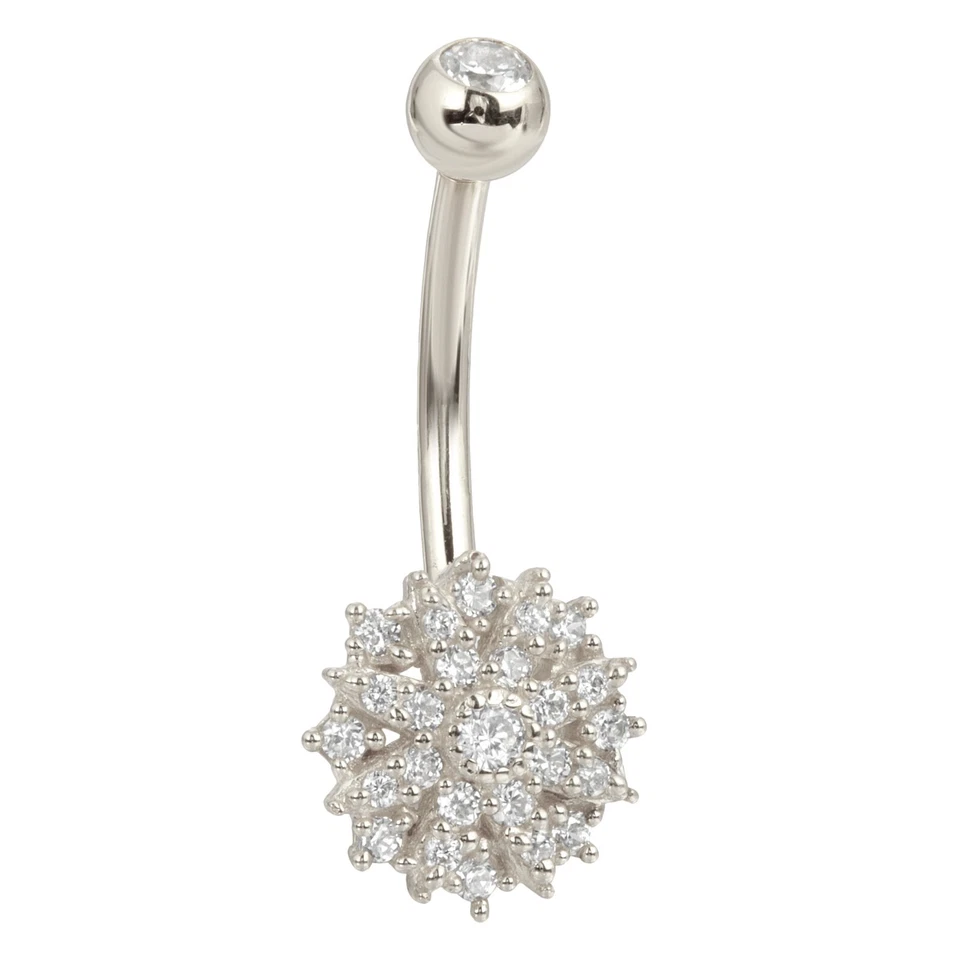 14k Solid Gold Flower Belly Ring with Multi Cubic Zirconia - Image 1 of 1