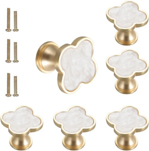 6 Pcs Brass Four-Leaf Clover Knobs Handle,Gold Cabinet Knobs Cabinet Drawer Dres