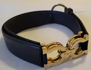 Men Salvatore Ferragamo Black Leather Belt Gold Horseshoe Clasp Size 32 Italy - Foto 1 di 23