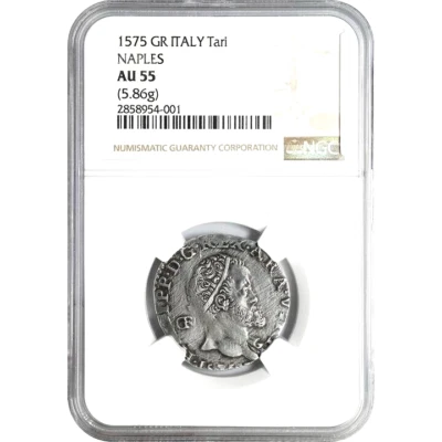 1575 Italian States, Naples, 1 Tari, NGC AU 55, Italy, Rare & Exceptional - Image 1 of 2