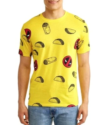 Camiseta Marvel Para Hombre Logo Deadpool y Taco Estampada Amarilla Talla M y L NUEVA Foto 1 de 4