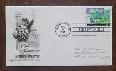 US FDC # 2980 19th Amendment 1995. - Image 1 of 4