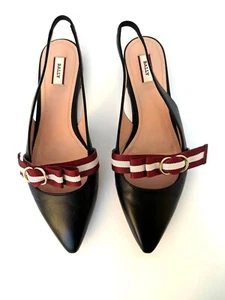 BALLY Sling Back Pointed Flat Black Leather Toe Size 36 Black - Picture 1 of 6