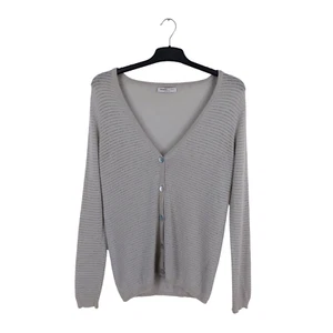 Johnstons of Elgin Größe 34" (passt 12) grau silber gestreift 100% Kaschmir Strickjacke - Bild 1 von 9