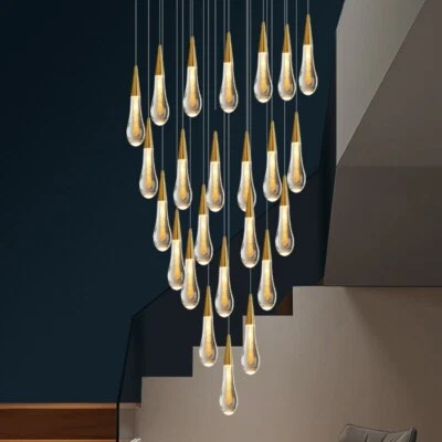 crystal pendant light chandelier stair rain drop led ceiling lamp dining room - Image 1 of 4