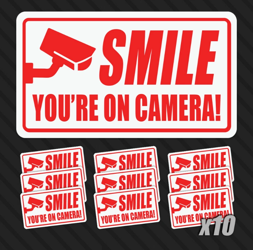 Smile You're On Camera Stickers 10 Pack 3.5x2 in Security Door Window Decals - Image 1 of 4