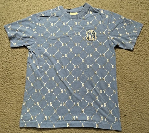 New York Yankees T-Shirt Mens Medium Blue Embroidered Chain Link Vintage 90s Cover