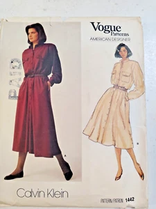 Dress Button Up 8 Vogue 1442 Sewing Pattern CUT Vtg Calvin Klein Designer Long - Picture 1 of 9
