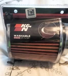K&N Universal Round Air Filter Chrome Red 4" x 1.12" x 5.5" Model RG-1001RD-L - Picture 1 of 4