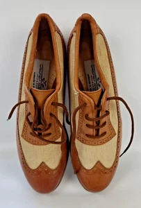 Walter Genuin, handgefertigte Italien, Damen 6,5" braune Stoff und Leder Golfschuhe - Bild 1 von 14