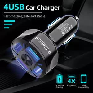 FAST CAR CHARGER 4 USB Port For Iphone Samsung Cigarette Lighter Socket Adapter - Picture 1 of 8