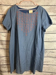 ModCloth Floral Embroidered Chambray Boho Mini Shift Dress 3X - Picture 1 of 7