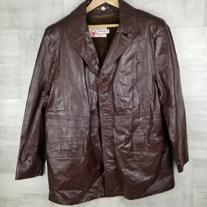 Abrigo chaqueta de cuero marrón vintage 46 Reg Sears The Leather Shop forro con cremallera - Imagen 1 de 10