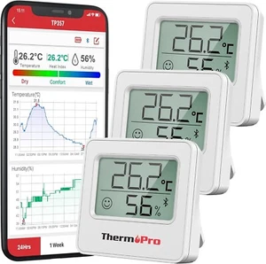 ThermoPro TP357-3 Bluetooth Hygrometer Digital mit App für Innenraum, Büro un... - Bild 1 von 7