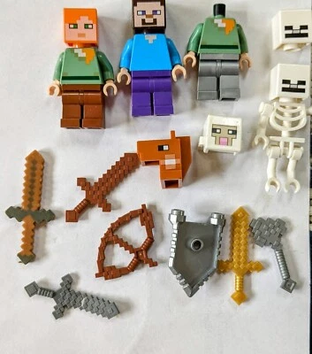 LEGO Minifigures Lot of MINECRAFT Figures  Steve Alex Zombie Nether Weapons - Image 1 of 4