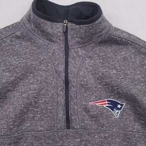 New England Patriots Sweater Mens Medium Gray Fleece Pullover 1/4 Zip Jacket - Picture 1 of 12