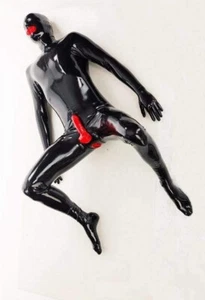 Naturlatex Gummi Catsuit Cosplay Body schwarz Overall mit Etui S-XXL - Bild 1 von 2