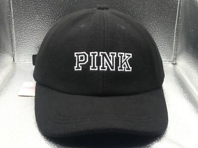 Victoria's Secret Pink Dog Tagged Eyelets Fuzzy Black White Strap Back Hat Cap - Image 1 of 4
