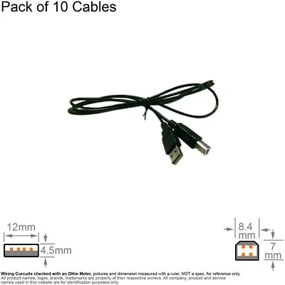Cable USB 2.0 A Male B Male Printer Scanner Cord  6FT Black Universal USB685 x10 - Image 1 of 2