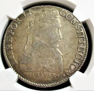 Bolivia 1836-PTS LM Silver 8 Soles KM-97 NGC AU-58. - Picture 1 of 4