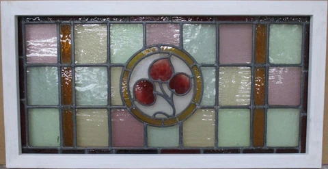 OLD ENGLISH LEADED STAINED GLASS WINDOW TRANSOM Cute Floral 34.5" x 18" Cover