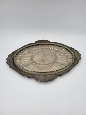 Vtg Godinger Art Silver Plated Serving Tray w/ glass divided dish insert handles - Image 1 of 4